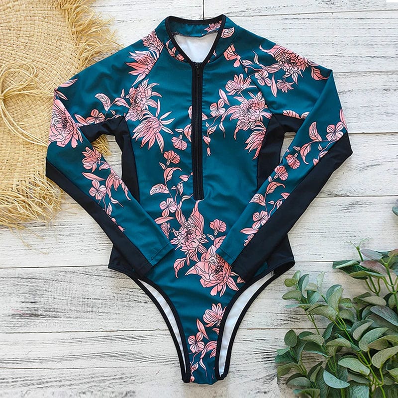 Long-Sleeved Women's Zippered Swimsuit - UV-Resistant, Quick-Drying