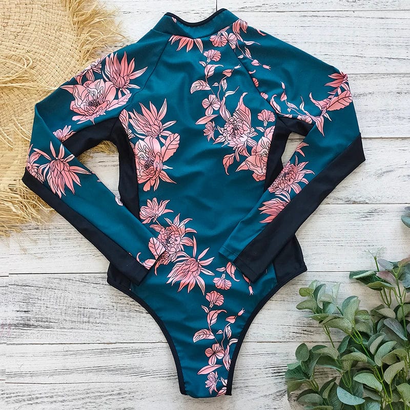 Long-Sleeved Women's Zippered Swimsuit - UV-Resistant, Quick-Drying