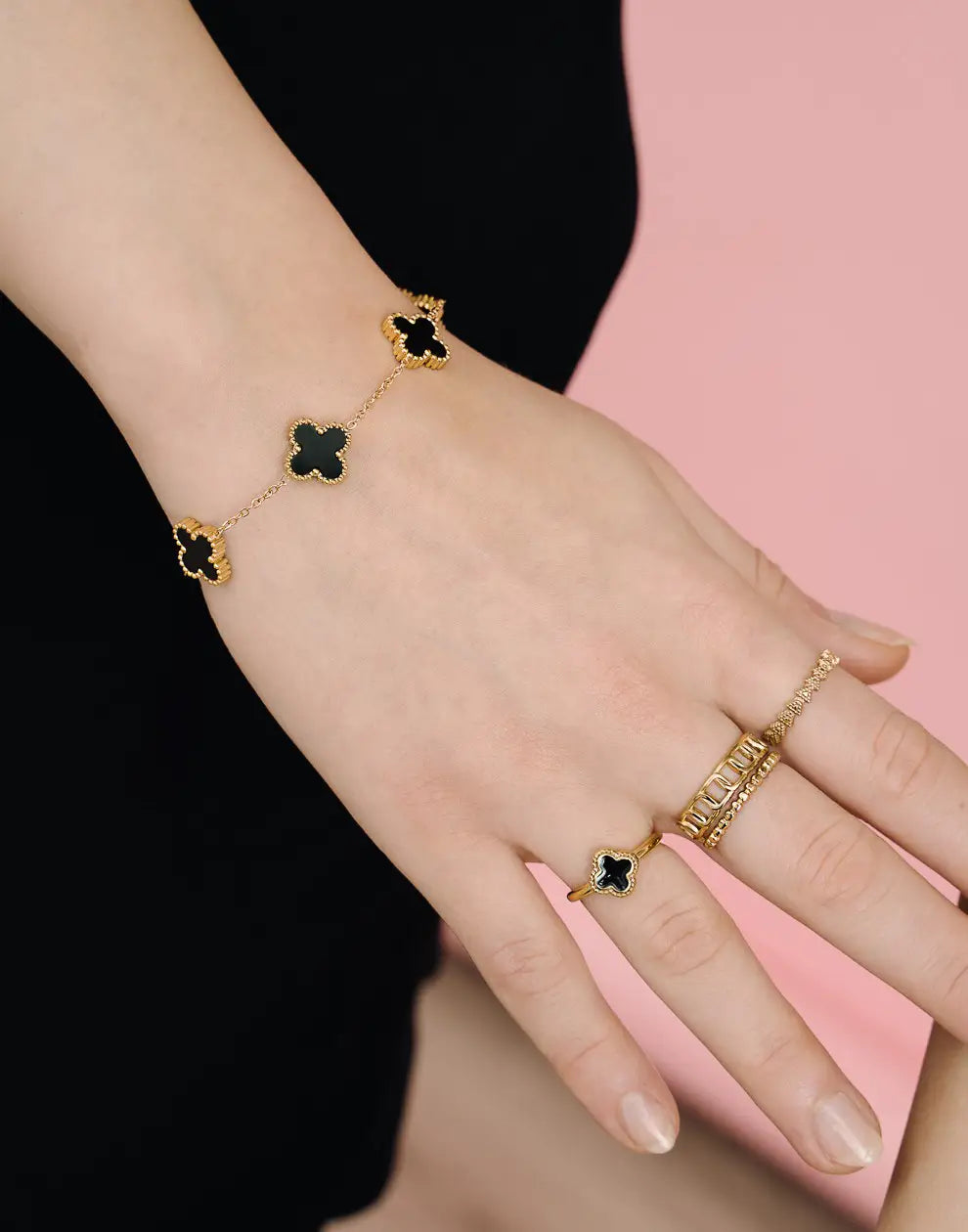 Five-Leaf Clover Bracelet | Silver Adjustable Good Luck Charm
