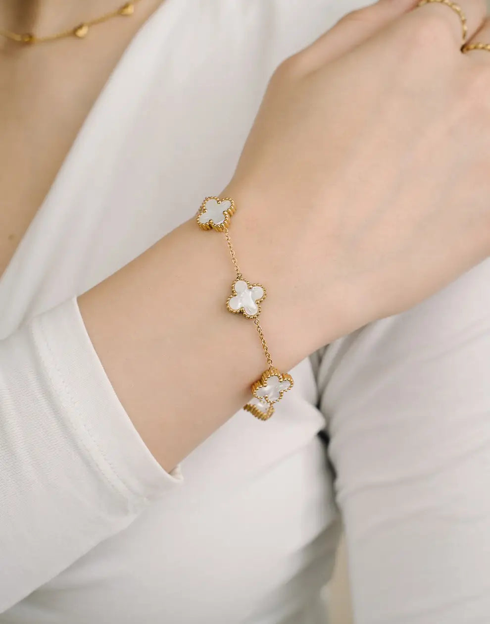Five-Leaf Clover Bracelet | Silver Adjustable Good Luck Charm