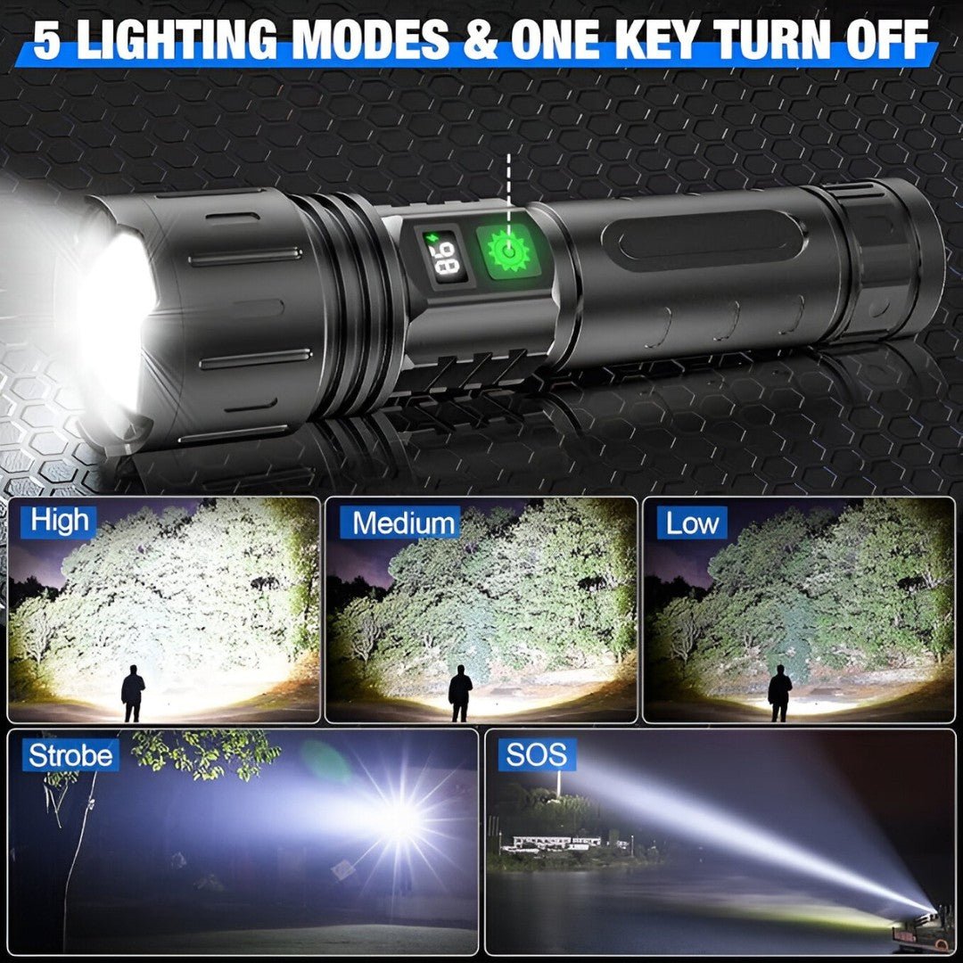 100,000 Lumen Rechargeable LED Tactical Flashlight with Power Bank