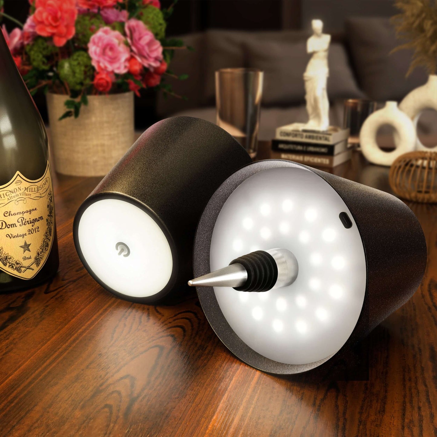 LED Bottle Lamp with USB-C Charging and Adjustable Light Settings