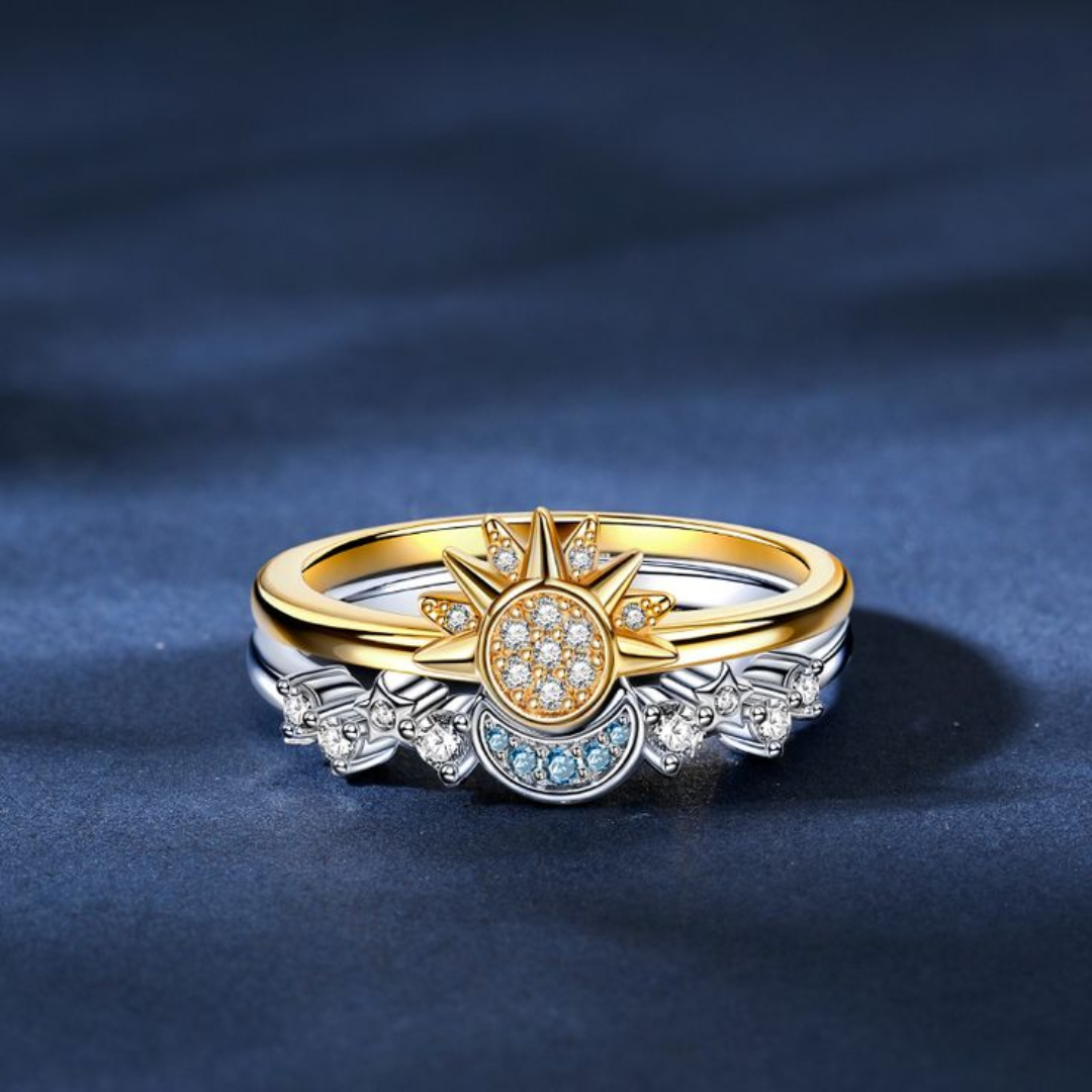 Adjustable Silver Sun and Moon Ring in 925 Sterling Silver