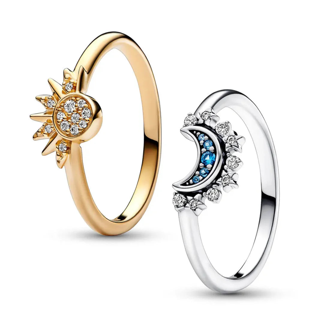 Adjustable Silver Sun and Moon Ring in 925 Sterling Silver