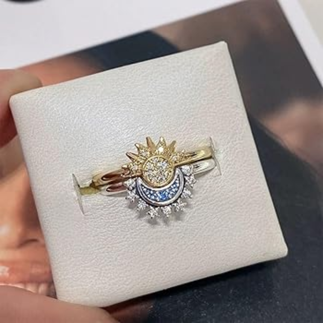 Adjustable Silver Sun and Moon Ring in 925 Sterling Silver