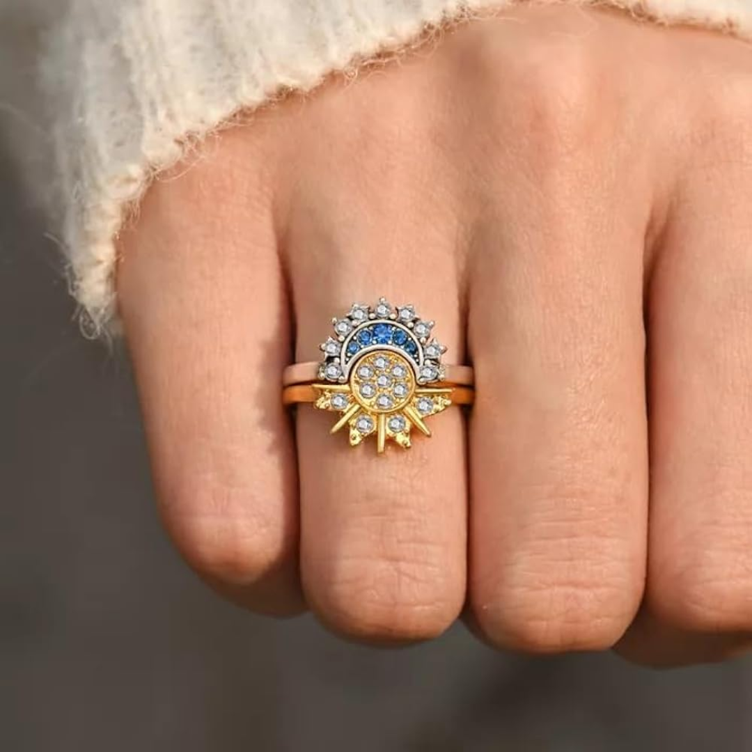Adjustable Silver Sun and Moon Ring in 925 Sterling Silver