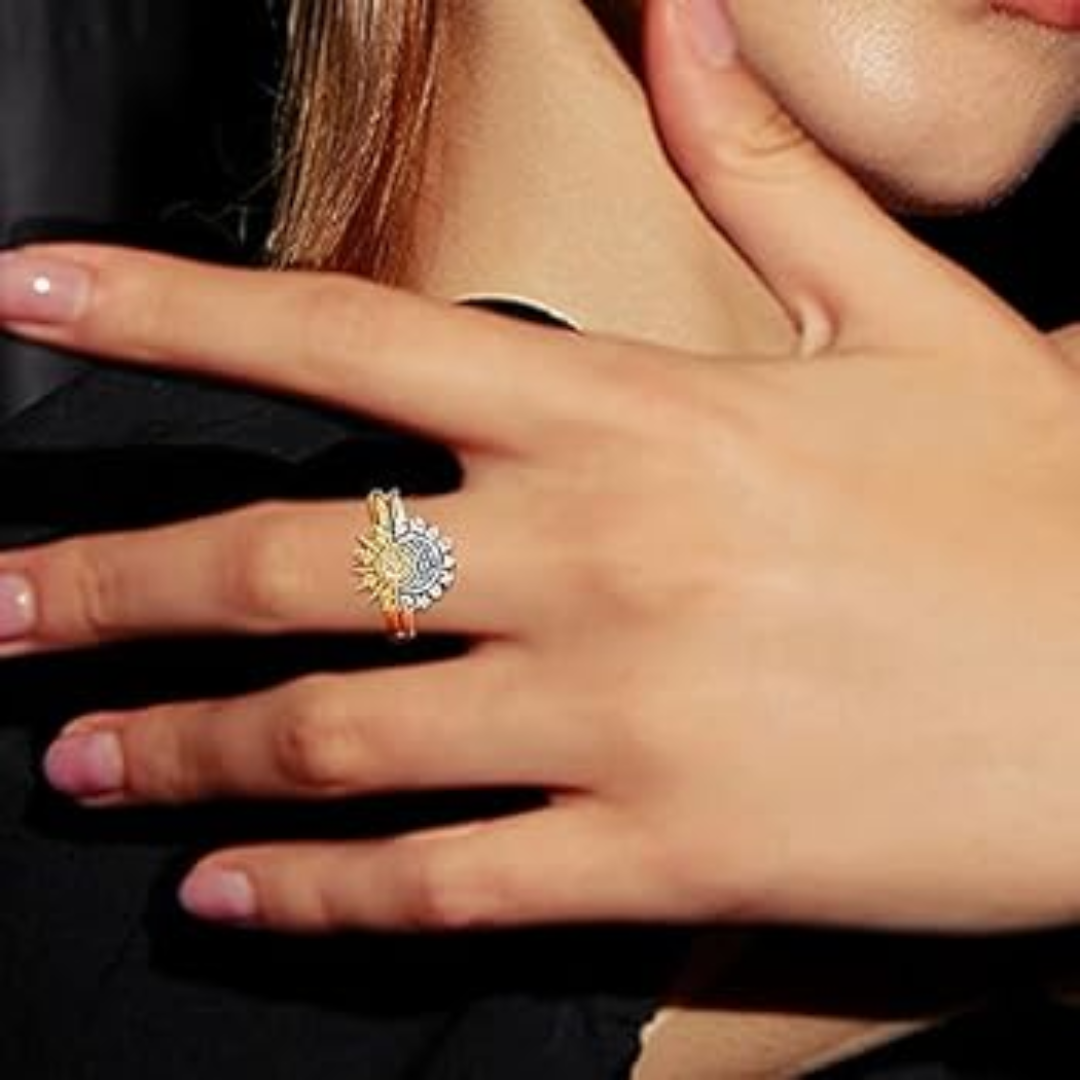 Adjustable Silver Sun and Moon Ring in 925 Sterling Silver