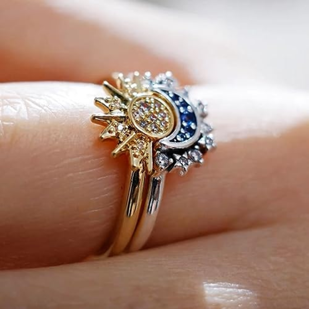 Adjustable Silver Sun and Moon Ring in 925 Sterling Silver