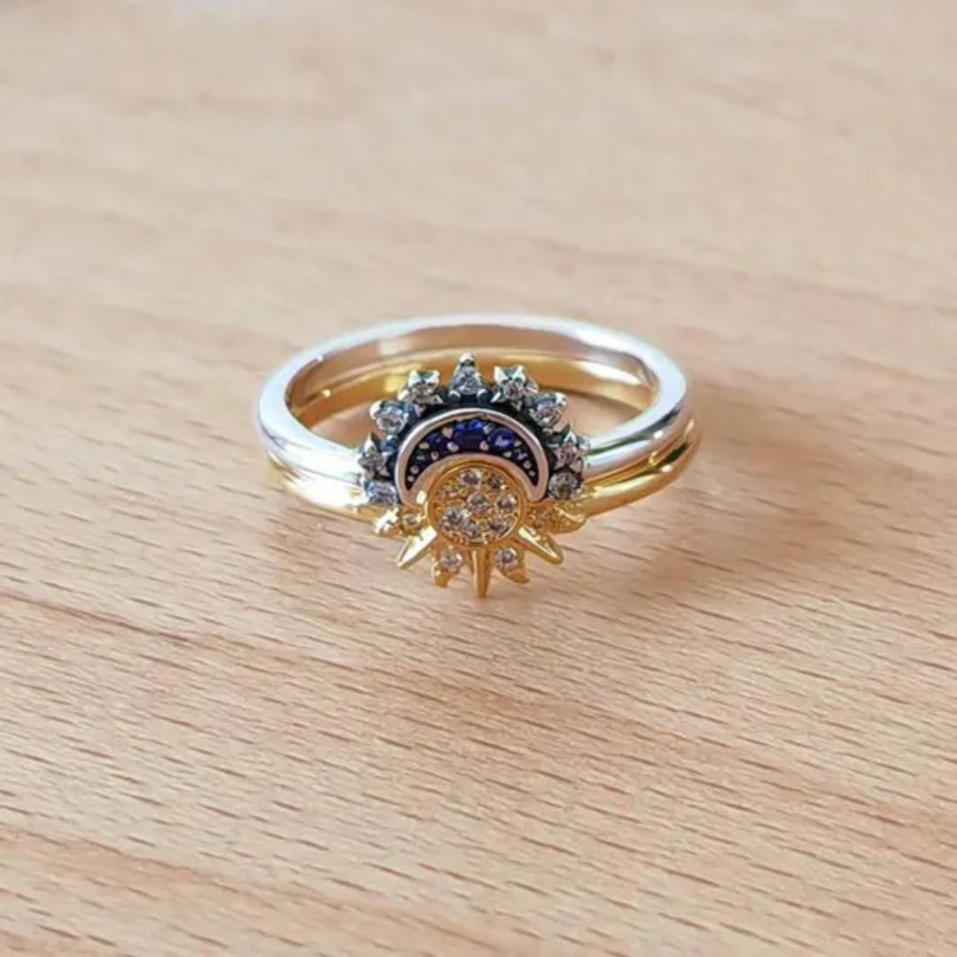 Adjustable Silver Sun and Moon Ring in 925 Sterling Silver
