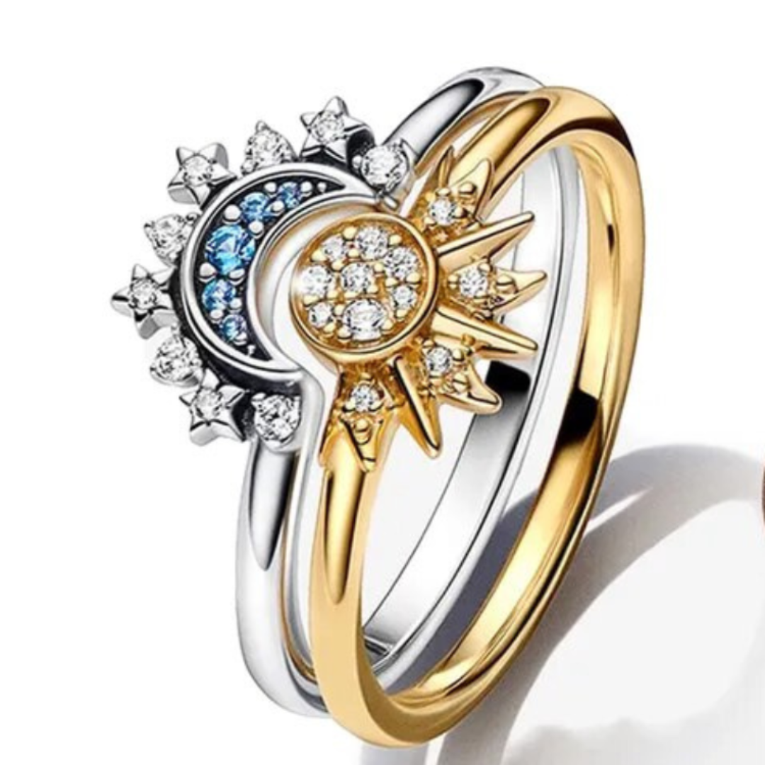 Adjustable Silver Sun and Moon Ring in 925 Sterling Silver