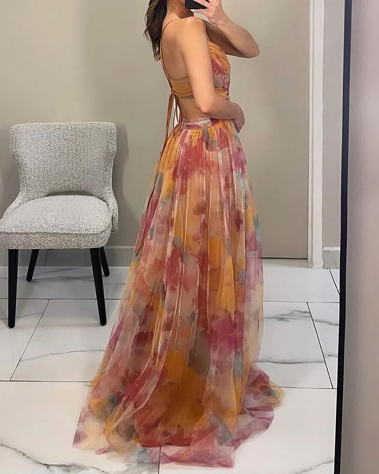 Floral Chiffon Maxi Dress for Women - Lightweight and Elegant Summer Style
