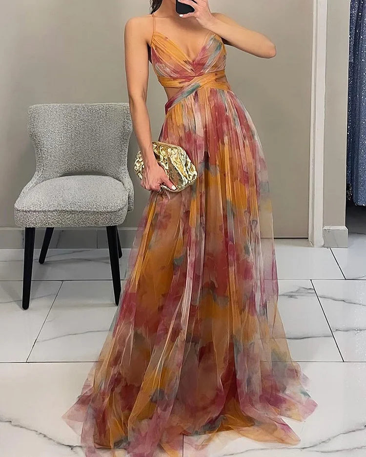 Floral Chiffon Maxi Dress for Women - Lightweight and Elegant Summer Style