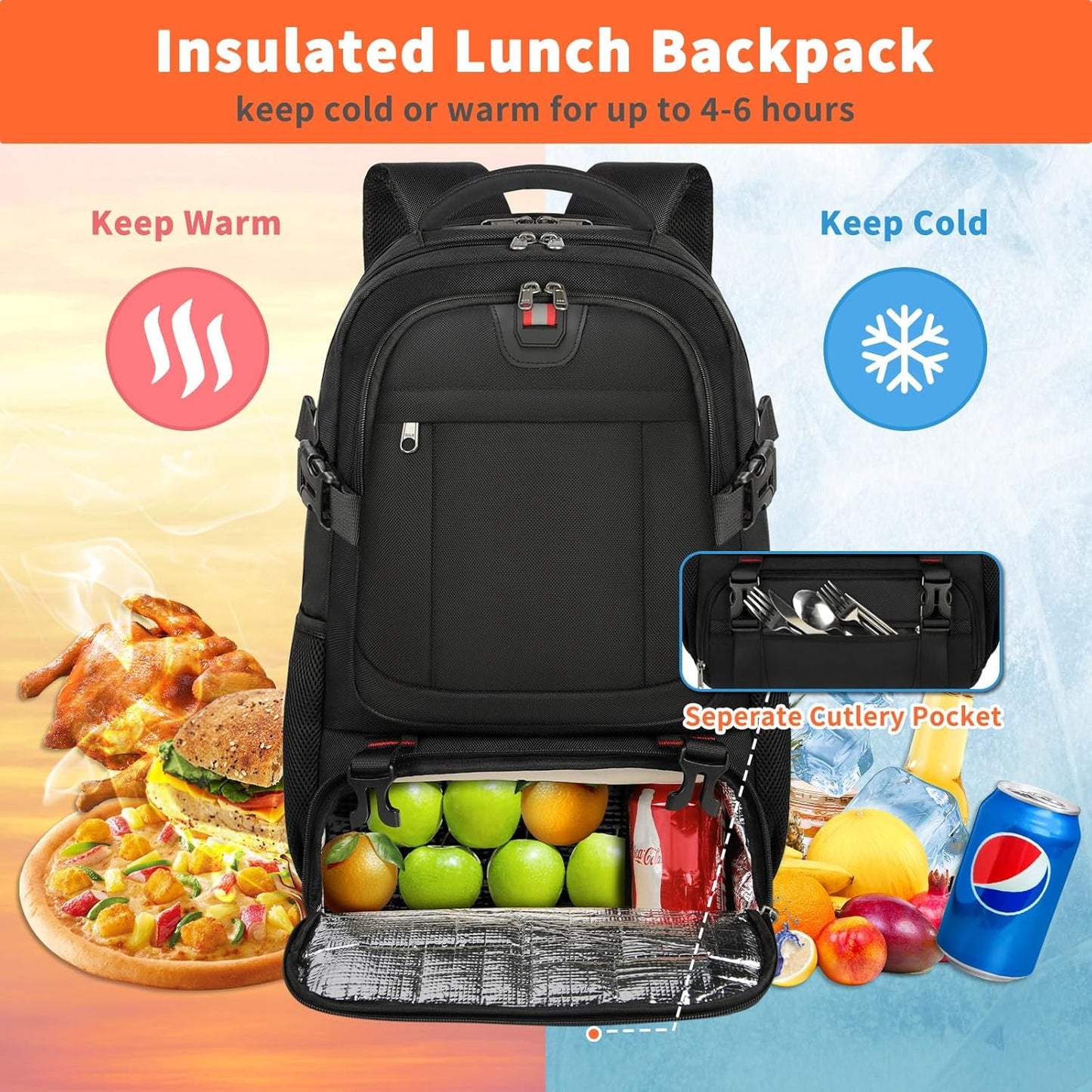 Extra-Large Insulated Laptop Backpack with USB Charging Port