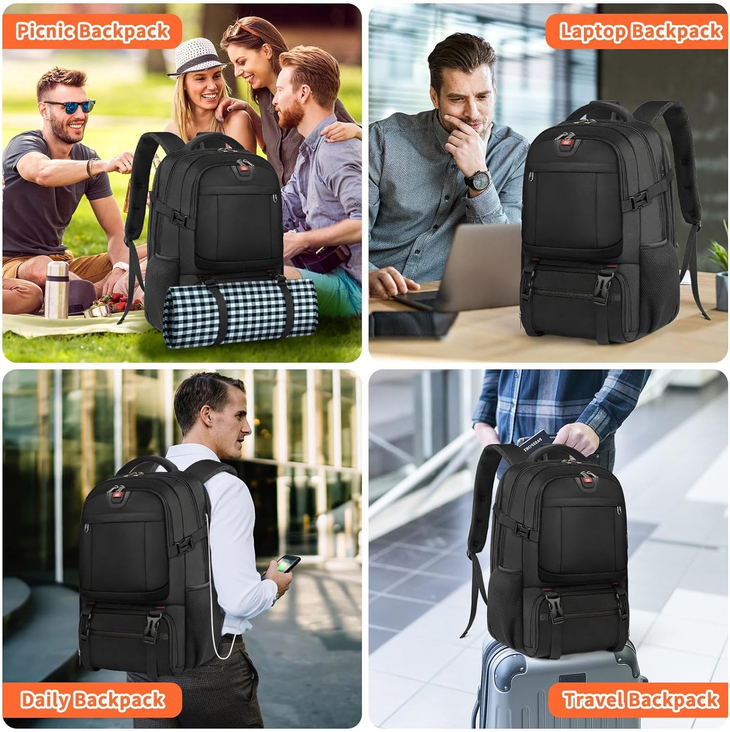 Extra-Large Insulated Laptop Backpack with USB Charging Port
