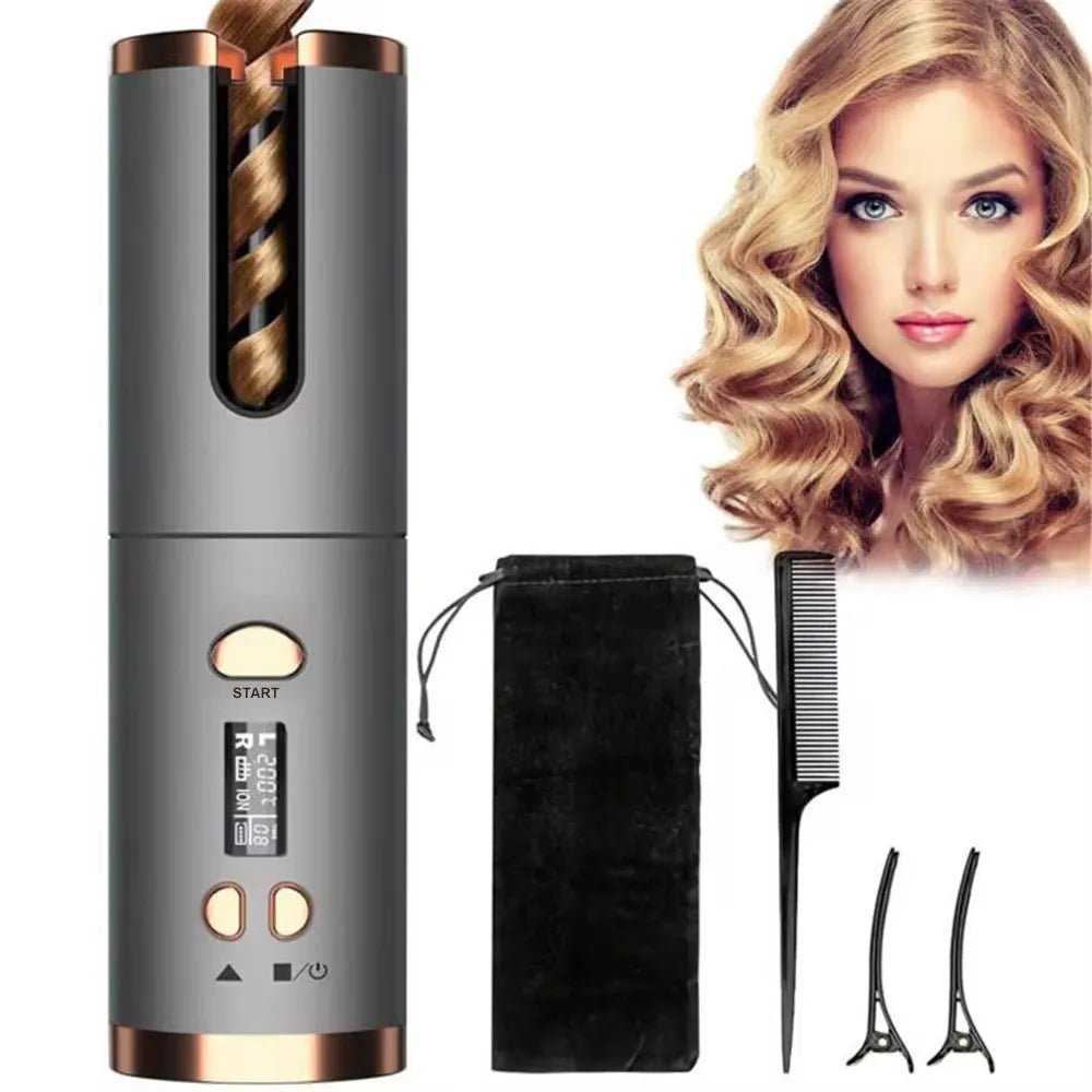 Wireless Curling Iron with Ionic Shine and Automatic Curling