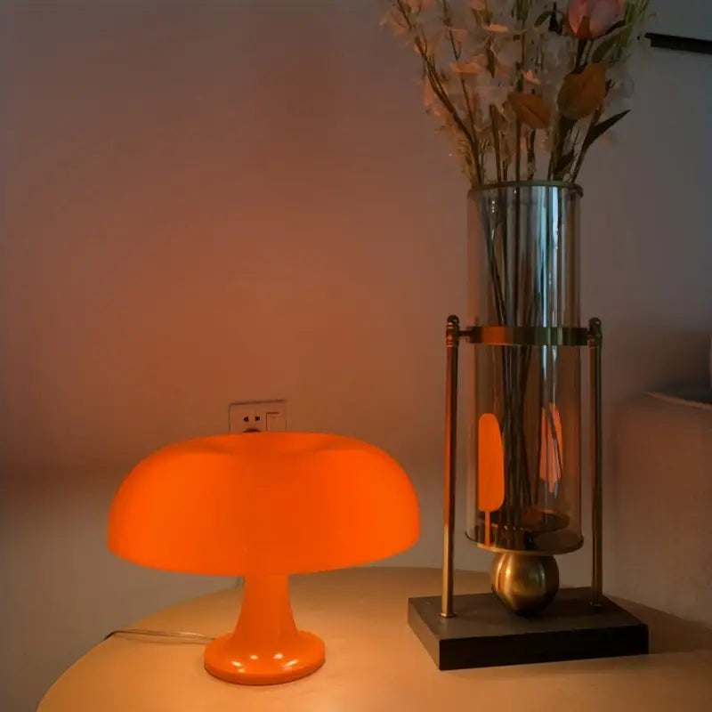 Portable Mushroom Table Lamp - Elegant LED Design in Orange and White
