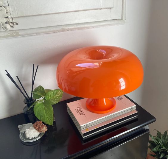 Portable Mushroom Table Lamp - Elegant LED Design in Orange and White