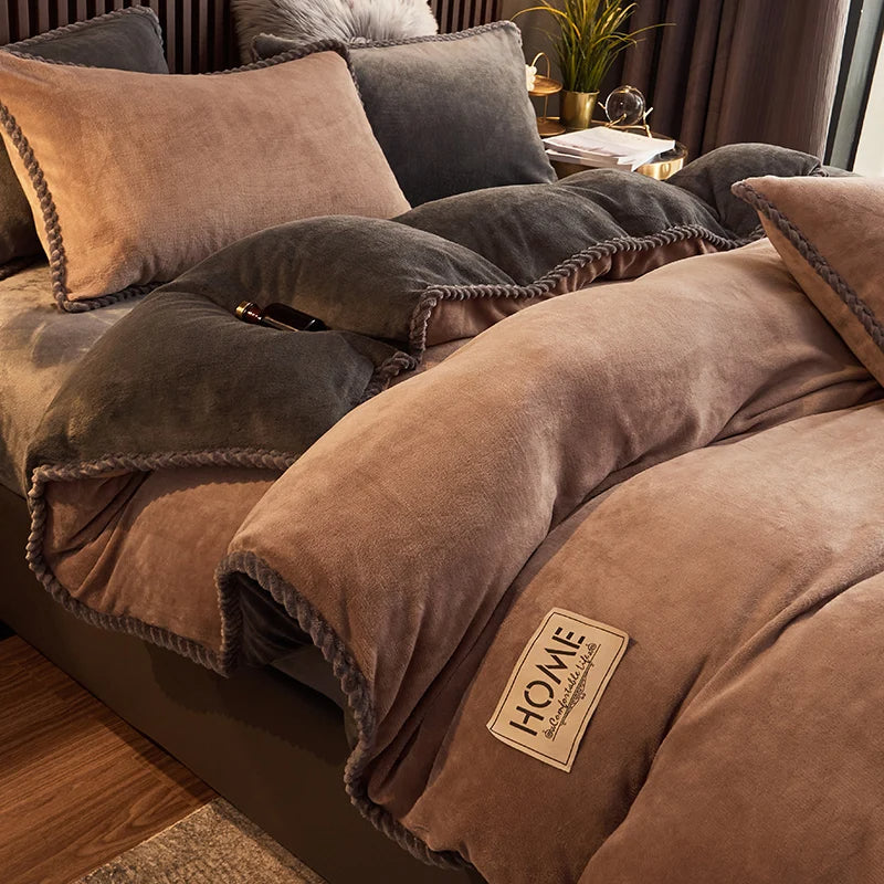 Plush Velvet Fleece Duvet Cover Set for Queen and King Size Beds