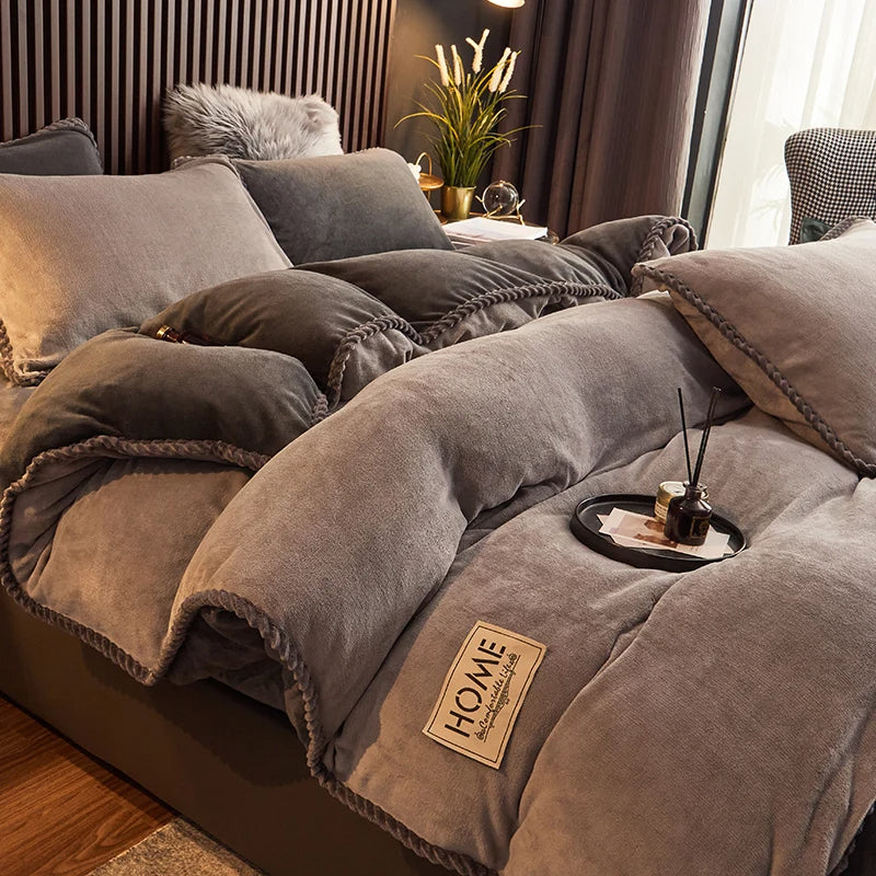 Plush Velvet Fleece Duvet Cover Set for Queen and King Size Beds
