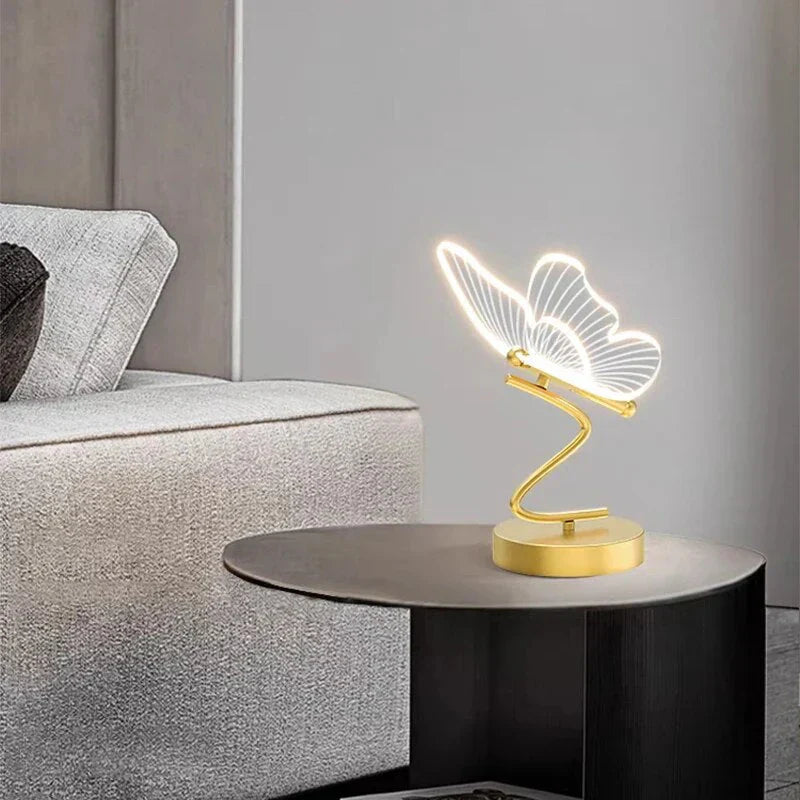 Butterfly Acrylic LED Table Lamp with Curved Metal Base