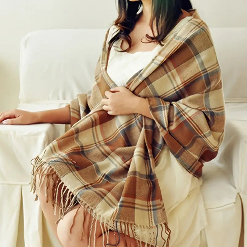 Cashmere Check Pattern Scarf for Women
