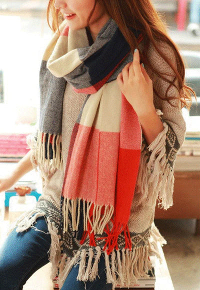 Cashmere Check Pattern Scarf for Women