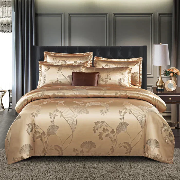 Luxury Satin Duvet Cover Set in Gold and Blue