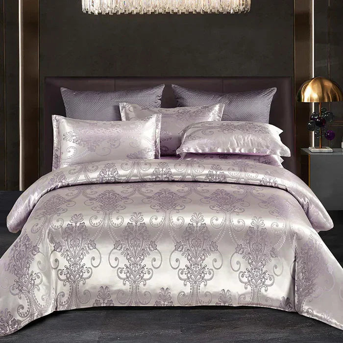 Luxury Satin Duvet Cover Set in Gold and Blue for Queen and King Beds