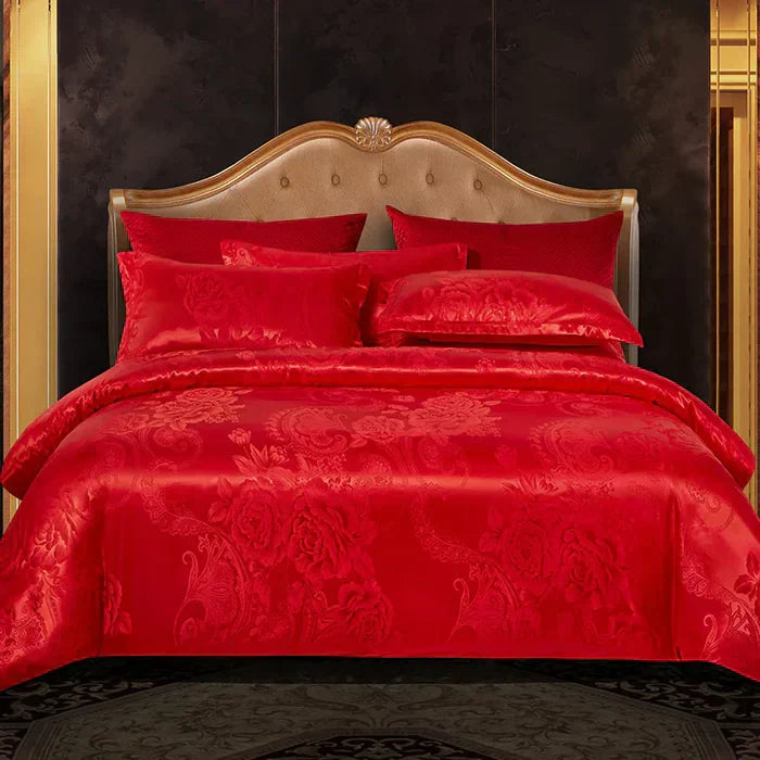 Luxury Satin Duvet Cover Set in Gold and Blue