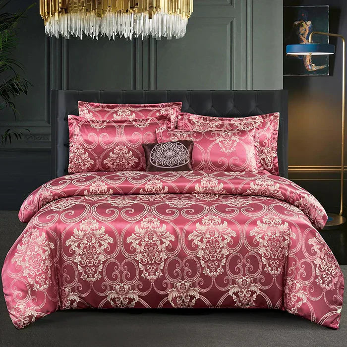 Luxury Satin Duvet Cover Set in Gold and Blue for Queen and King Beds