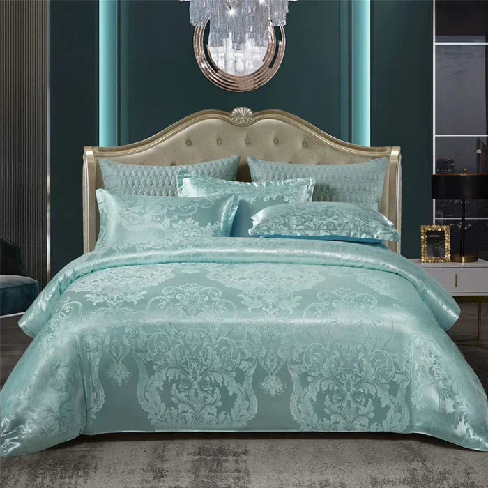 Luxury Satin Duvet Cover Set in Gold and Blue for Queen and King Beds