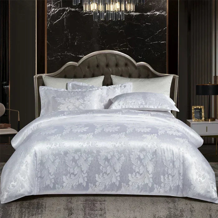 Luxury Satin Duvet Cover Set in Gold and Blue for Queen and King Beds