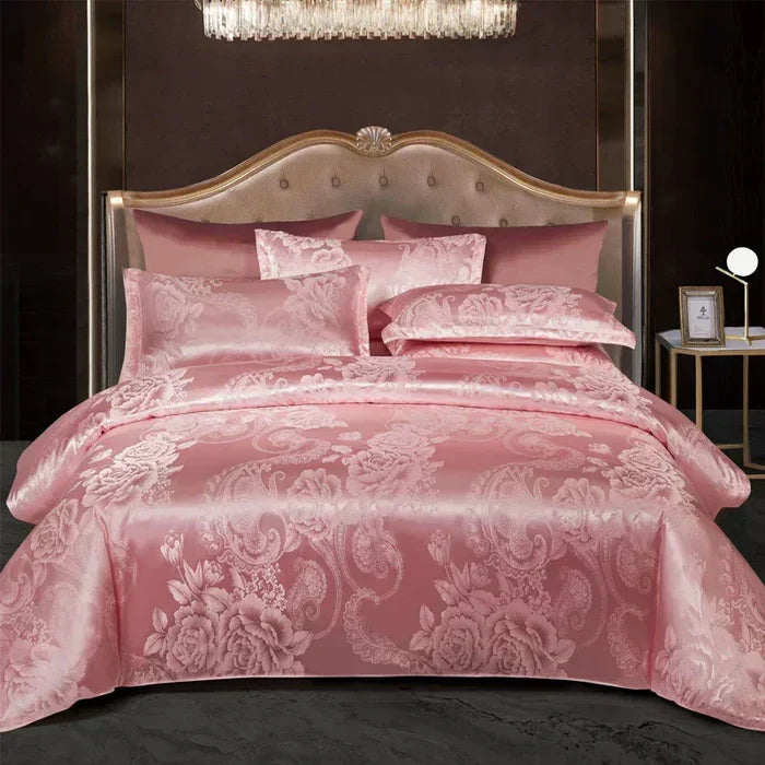 Luxury Satin Duvet Cover Set in Gold and Blue