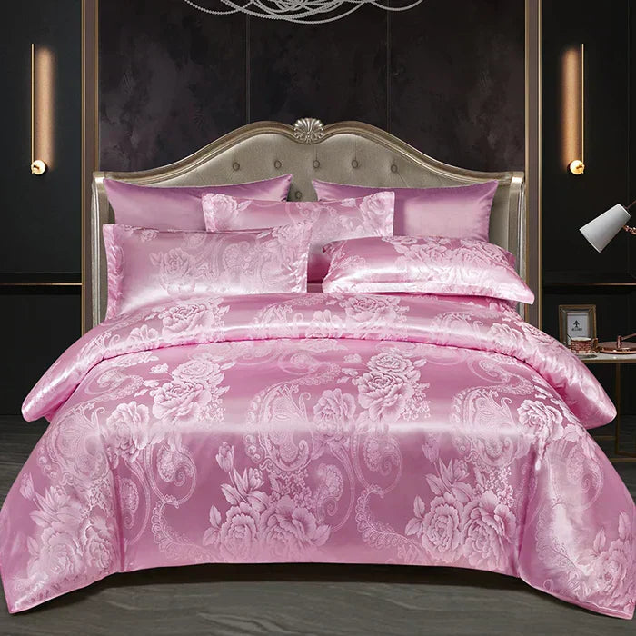 Luxury Satin Duvet Cover Set in Gold and Blue
