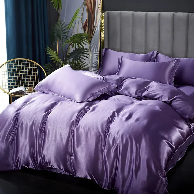 Luxury Silk Satin Bedding Set with Duvet Cover and Pillowcases