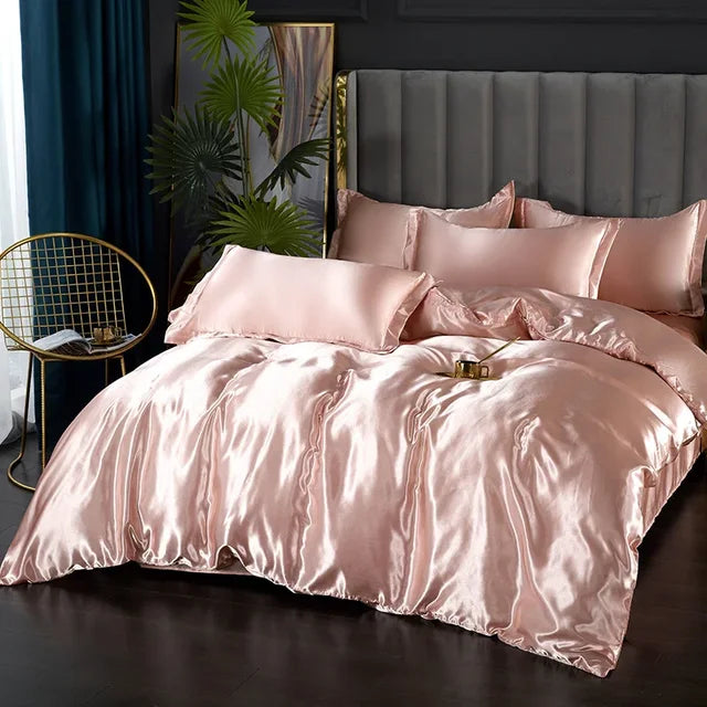 Luxury Silk Satin Bedding Set with Duvet Cover and Pillowcases
