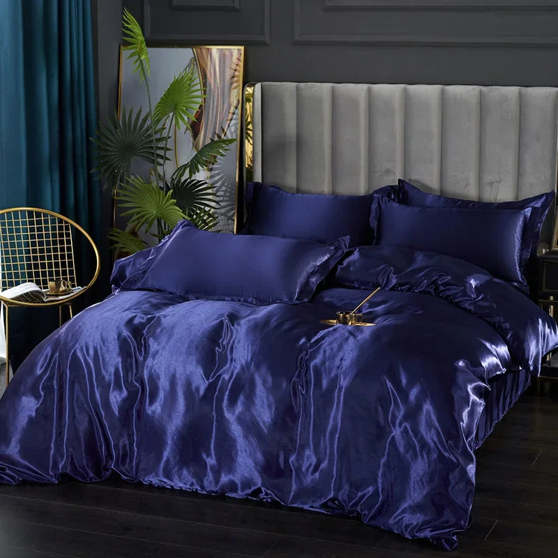 Luxury Silk Satin Bedding Set with Duvet Cover and Pillowcases