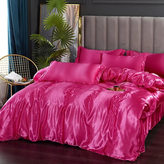 Luxury Silk Satin Bedding Set with Duvet Cover and Pillowcases
