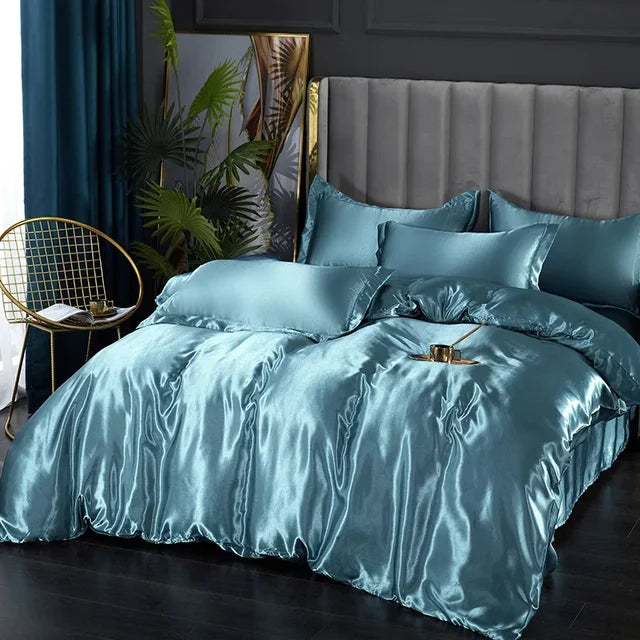 Luxury Silk Satin Bedding Set with Duvet Cover and Pillowcases