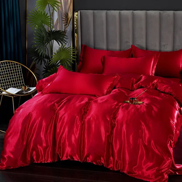 Luxury Silk Satin Bedding Set with Duvet Cover and Pillowcases