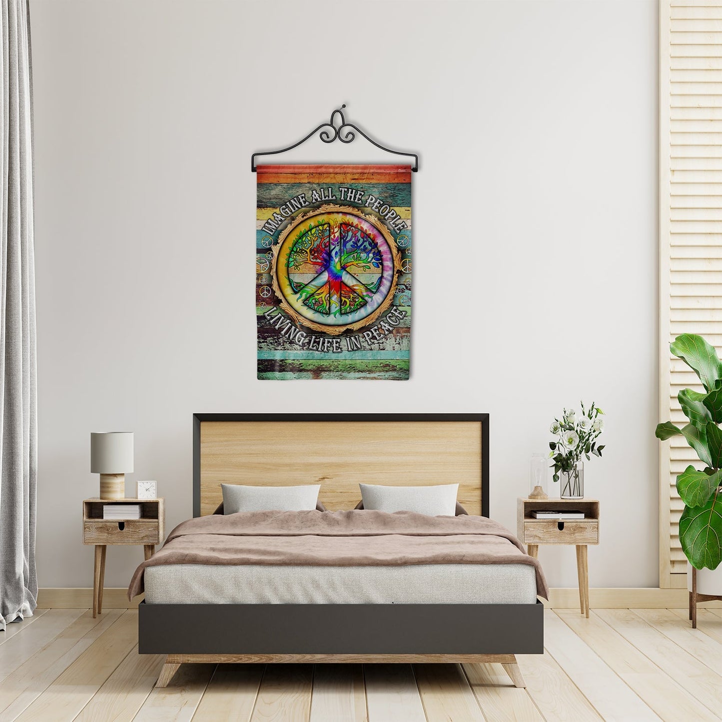 Garden Flag Wall Hanger in Wrought Iron with Scroll Design