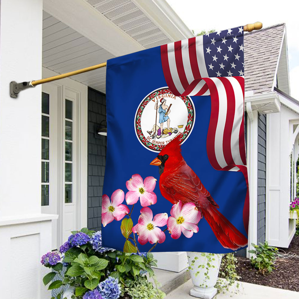 Virginia State Cardinal and Dogwood Flower Heavy Duty Flag