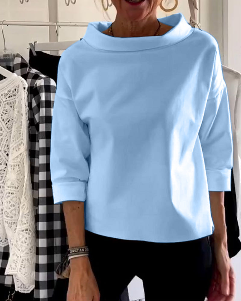 Elegant Boat Neck Shirt for Women - Versatile 3/4 Sleeve Top