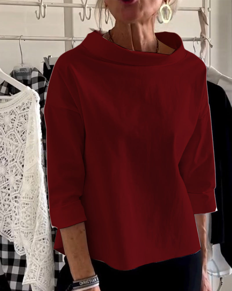 Elegant Boat Neck Shirt for Women - Versatile 3/4 Sleeve Top