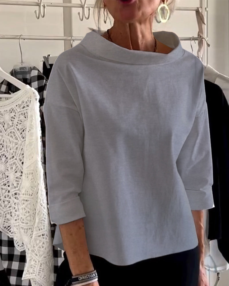 Elegant Boat Neck Shirt for Women - Versatile 3/4 Sleeve Top
