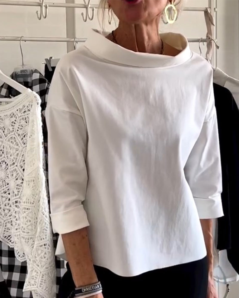 Elegant Boat Neck Shirt for Women - Versatile 3/4 Sleeve Top