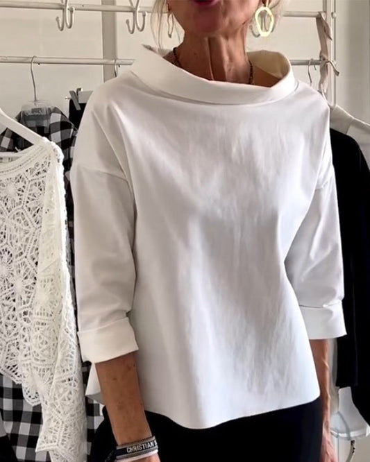 Elegant Boat Neck Shirt for Women - Versatile 3/4 Sleeve Top