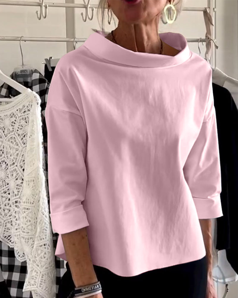 Elegant Boat Neck Shirt for Women - Versatile 3/4 Sleeve Top