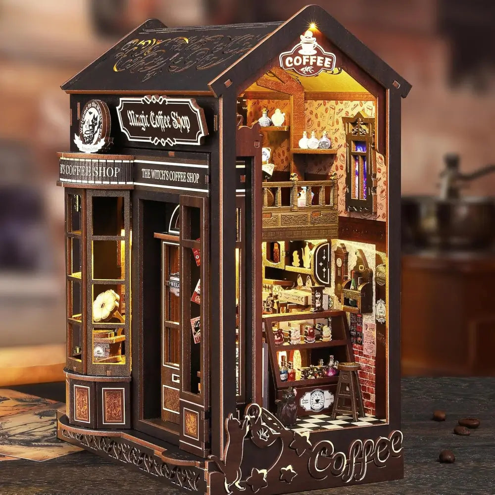 Miniature Witch's Coffee Shop with Warm Amber Light