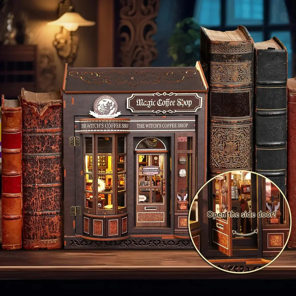 Miniature Witch's Coffee Shop with Warm Amber Light